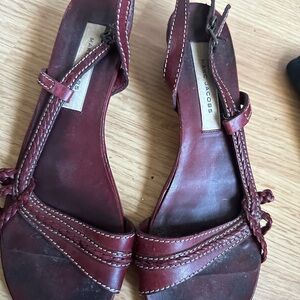 Marc Jacobs Burgundy Braided Leather Slingback Heels Size 37 1/2